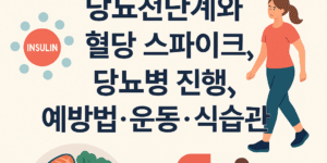 당뇨전단계 예방과 혈당 관리, 건강한 식단과 운동을 상징하는 일러스트
