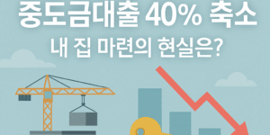 중도금대출 40% 축소로 내 집 마련이 어려워진 상황을 표현한 아파트와 돈 이미지