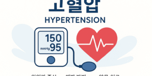 고혈압 혈압계와 심장 일러스트가 포함된 건강관리 블로그 대표이미지